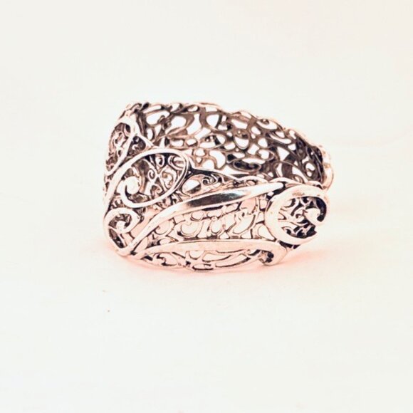 Estate Sterling Silver 925 Openwork Cuff Bracelet 6.5” Wide Ornate Scrollwork - Picture 4 of 9